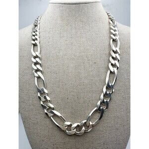HAN 925 Sterling Silver Italy Figaro Chain 11mm Necklace 22” 97gr